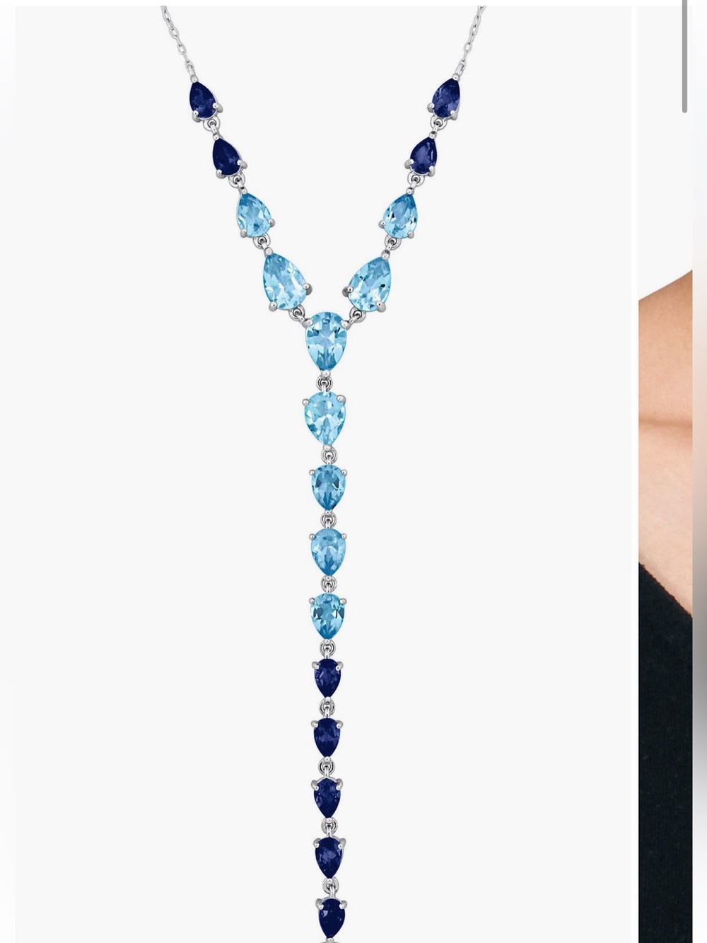 Swiss & London Blue Topaz Teardrop Y-Necklace - Sterling Silver